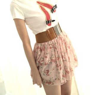 Elasticized Floral Print Skirt