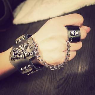 Ticoo Skull Accent Faux Leather Bracelet Ring