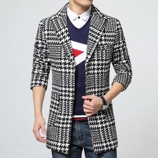 Bay Go Mall Houndstooth Plaid Woolen Coat