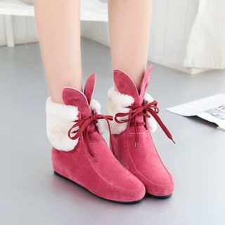 Pretty in Boots Hidden Wedge Fleece Lace Up Short Boots