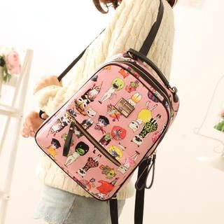 Canvas Love Faux Leather Cat Print Backpack
