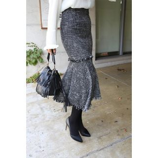 PPGIRL Fringed-Detail Tweed Skirt