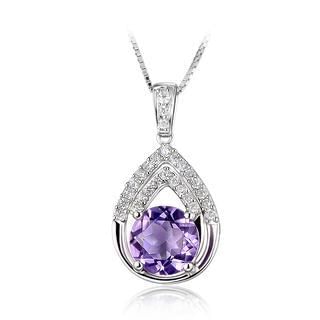 BELEC 925 Sterling Silver Pendants with Natural Amethyst and Necklace