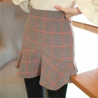 mimi & didi Ruffle-Hem Check Wool Blend Mini Skirt