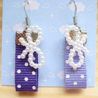Fit-to-Kill Hand made Purple spot cottons with ribbons earrings