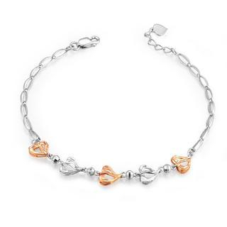 MaBelle 14K Italian Rose and White Gold Diamond-Cut Five Heart Leaf Bracelet (6.5
