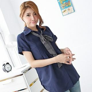 RingBear Tie-Collar Pleated-Front Long Blouse