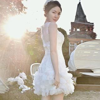 Angel Bridal Lace Panel Ruffled-Hem Party Dress