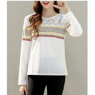 Dowisi Long-Sleeve Lace Panel T-Shirt