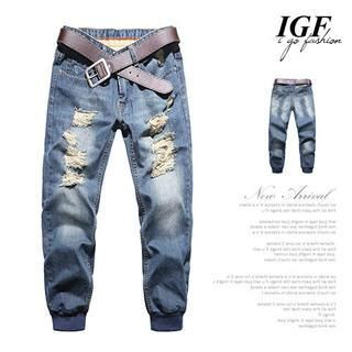 I Go Fashion Distressed Ankle-Band Jeans