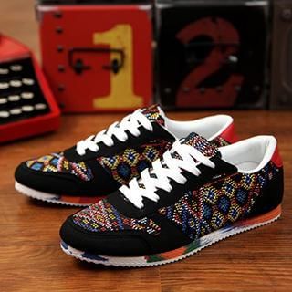 Preppy Boys Printed Panel Lace-Up Sneakers
