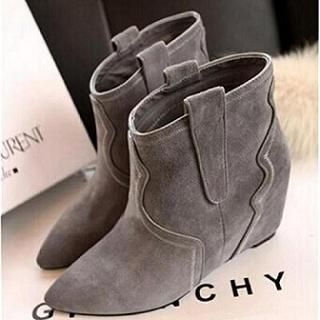 JY Shoes Genuine Leather Pointy Hidden Wedge Boots