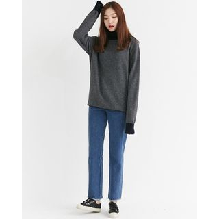 Someday, if Turtle-Neck Contrast-Color Knit Top
