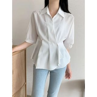 Elbow-Sleeve Plain Blouse