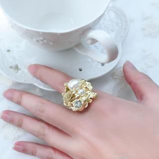Clair Fashion Faux-Pearl Rhinestone Ring Gold - One Size