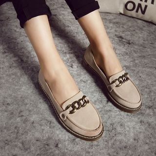 Mancienne Genuine Leather Chain-Accent Loafers