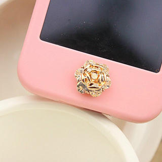 Fit-to-Kill Diamond Flower Iphone Button Sticker - Gold Gold - One Size