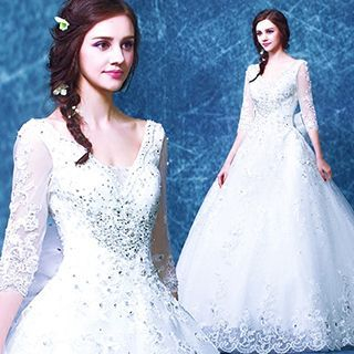Angel Bridal Jeweled Lace Ball Gown Wedding Dress