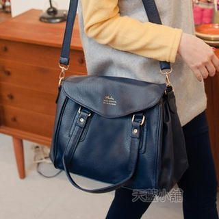 Faux-Leather Satchel with Pouch