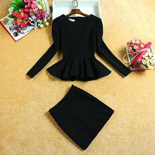 Daina Set: Long-Sleeve Frilled Top + Mini Skirt