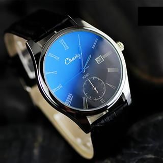 InShop Watches Calendar Faux-Leather Strap Watch