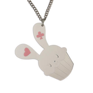 Sweet & Co. XL Sweet White Bunny Cupcake of Heart Silver Long Necklace