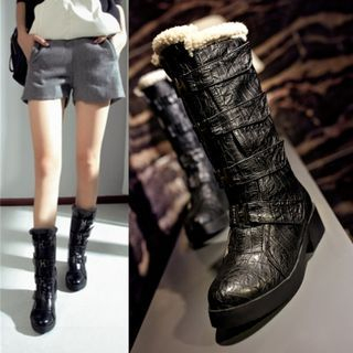 JY Shoes Buckled Mid-Calf Boots