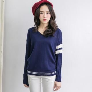 Tokyo Fashion Button-Back Striped-Trim Sweater