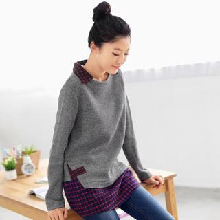 59 Seconds Inset Check Shirt Knit Top