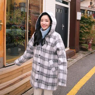 Cherryville Hooded Check Wool Blend Coat