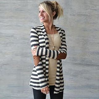 Rocho Elbow-Patch Striped Open-Front Jacket
