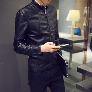 LC Homme Faux-Leather Stand-Collar Jacket