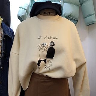Eva Fashion Printed Drop-shoulder Fleece-lined Pullover