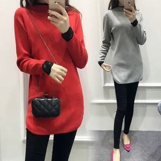 YIJINGMEI Mock-Neck Ruffle Knit Top