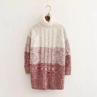 TOJI Turtle-Neck Jacquard Gradient Long Sweater