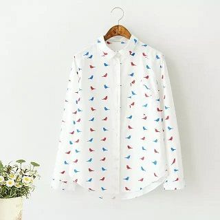 TOJI Long-Sleeve Bird Print Shirt