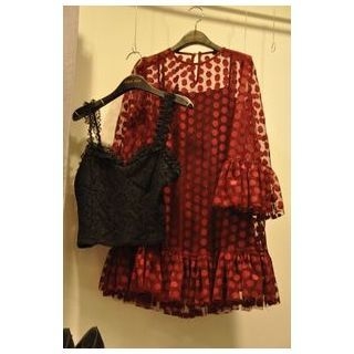 Ashlee Set: Dotted Long-Sleeve Dress + Lace Camisole