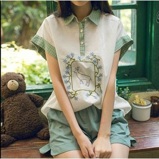 Moricode Embroidered Short-Sleeve Blouse