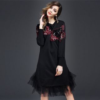 amorAdela Long-Sleeve Embroidered Midi Dress