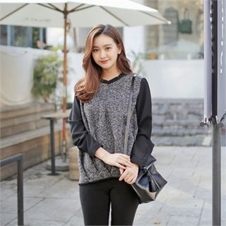 Styleberry Knit-Panel Shirred Wool Blend Top