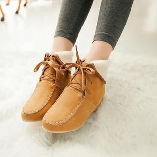 Pastel Pairs Faux Leather Fleece-lined Lace Up Boots
