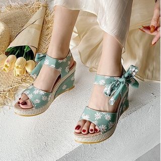 Platform | Sandal | Floral | Wedge | Ankle | Print