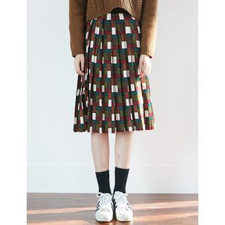 FROMBEGINNING Pattern Pleated A-Line Midi Skirt