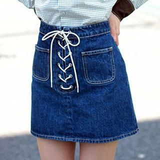 Amella Tied Denim Mini Skirt