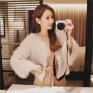 Babi n Pumkin Round-Neck Glittered Furry-Knit Cardigan