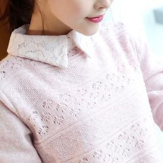 anzoveve Long-Sleeve Lace Panel Knit Top