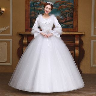 Loree Bell-Sleeve Wedding Ball Gown