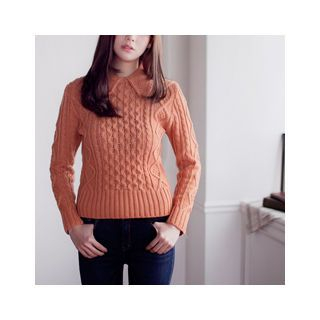 MASoeur Collared Wool Blend Cable-Knit Sweater