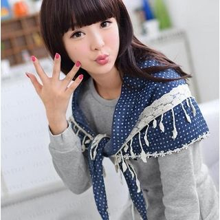 59 Seconds Lace Panel Dotted Scarf Blue - One Size