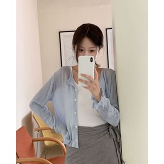 Frill-Hem Rib-Knit Cardigan
